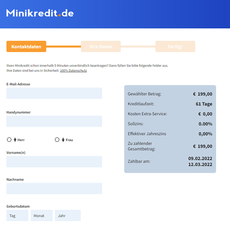 Kreditantrag Minikredit.de